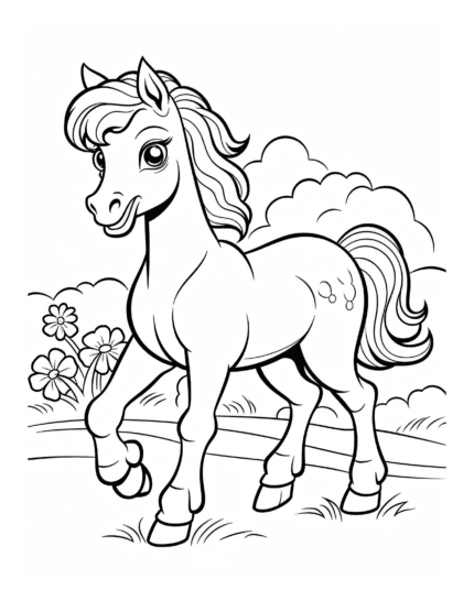 Free Cartoon Horse Coloring Page 16