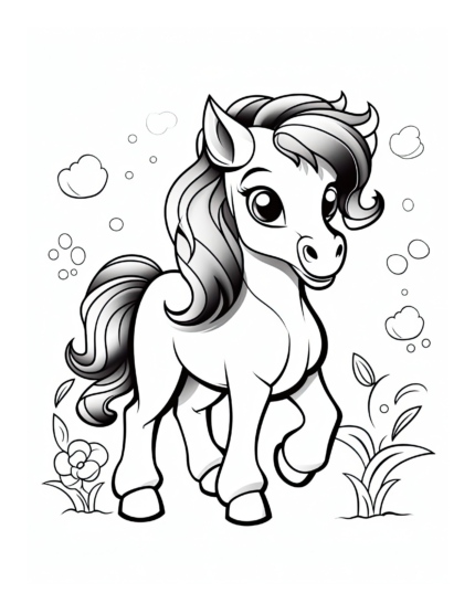 Free Cartoon Horse Coloring Page 34