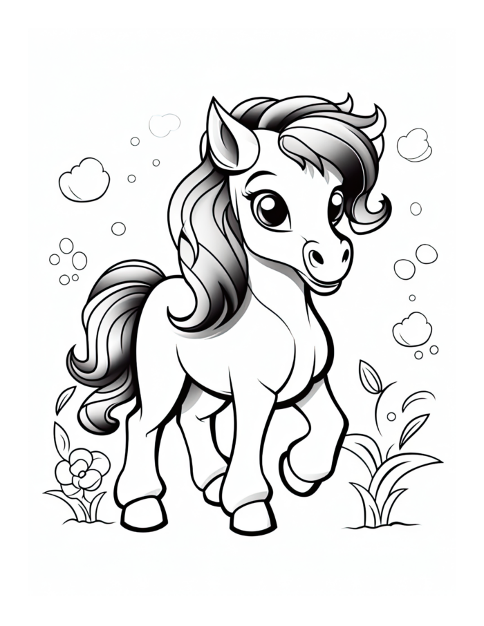 Free Cartoon Horse Coloring Page 34