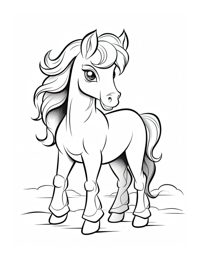 Free Cartoon Horse Coloring Page 36