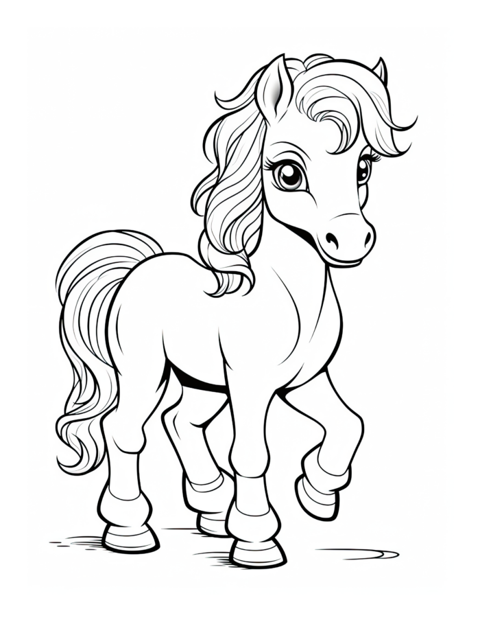 Free Cartoon Horse Coloring Page 37