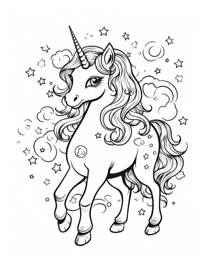 Celestial Unicorn Coloring Page