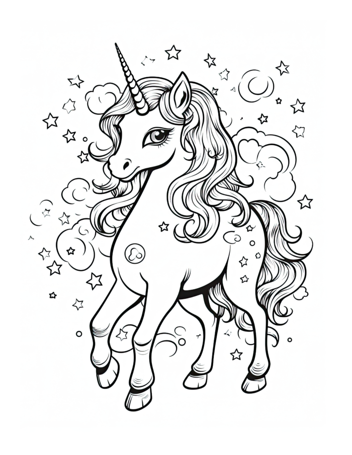 Celestial Unicorn Coloring Page