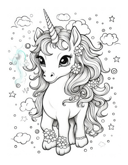 Flower Paws Unicorn Coloring Page