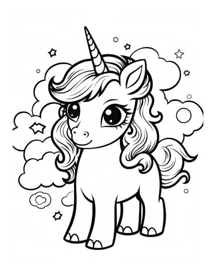 Bright-Eyed Unicorn Coloring Page