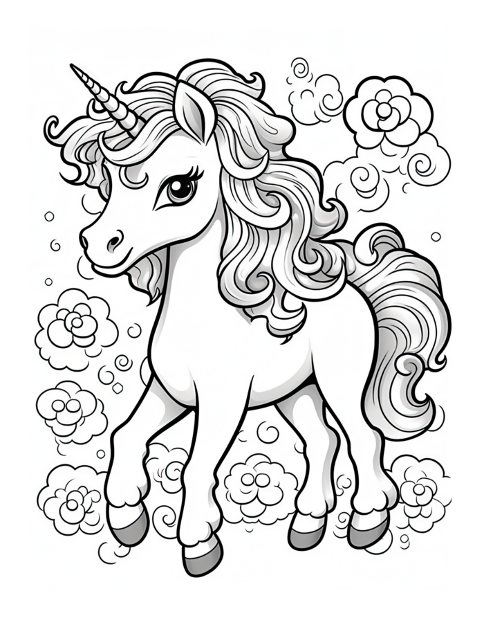 Standing Straight Unicorn Coloring Page