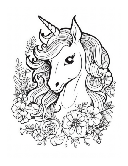Flower Wreath Unicorn Coloring Page