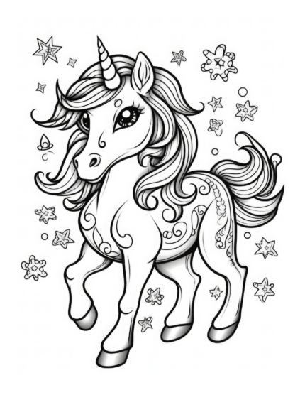 Starry Unicorn Coloring Page