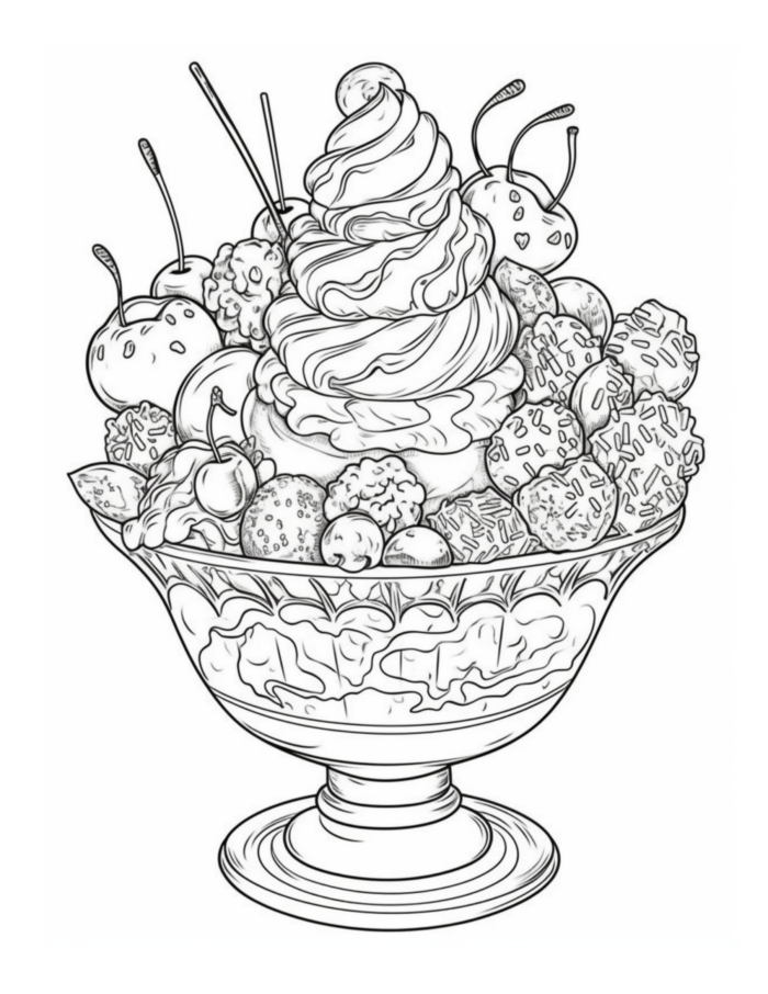 Free Ice Cream Sunday Dessert Coloring Page 19