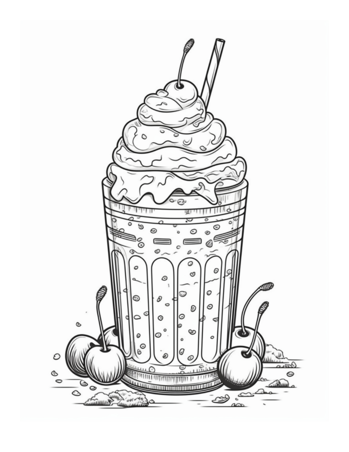 Ice Cream Shake Free Dessert Coloring Page