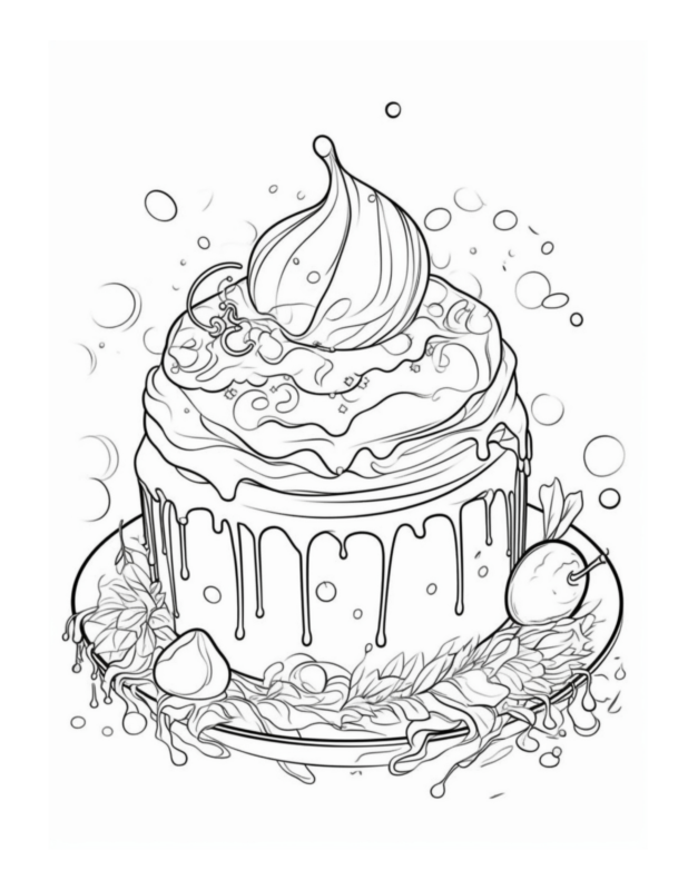 Free Printable Cherry Delights - Dessert Coloring Page For Kids And Adults