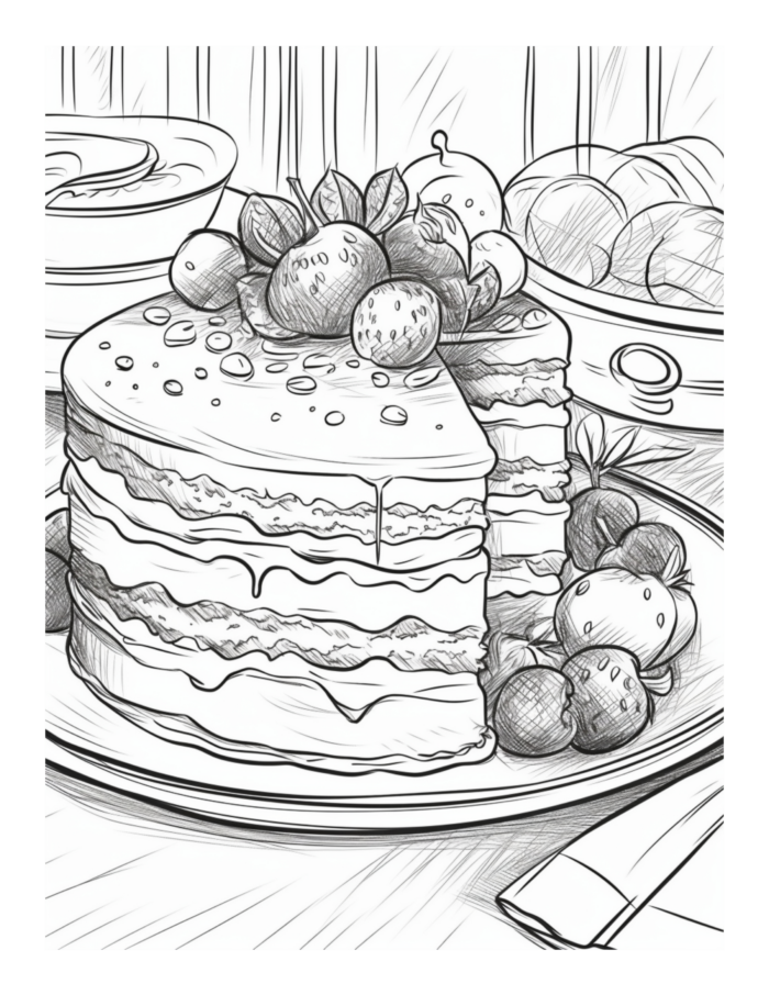 Free Strawberry Cake Dessert Coloring Page