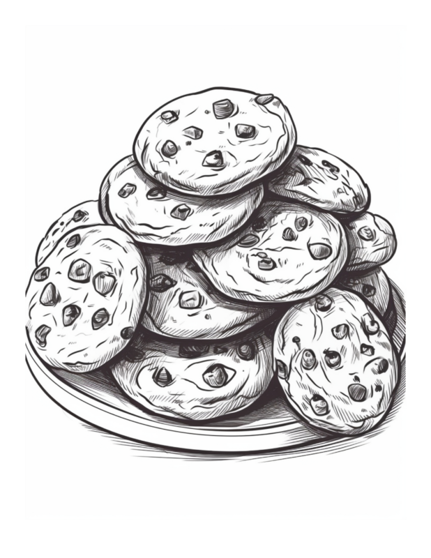 Free Printable Chocolate Chip Cookies - Dessert Coloring Page For Kids ...