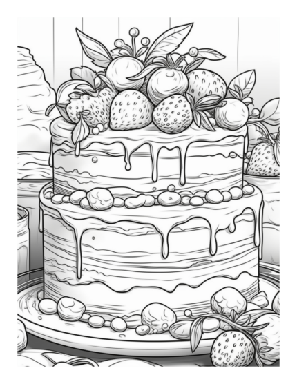 Strawberry Layered Cake Dessert Coloring Page
