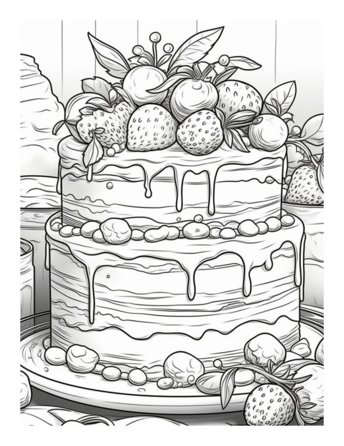 Strawberry Layered Cake Dessert Coloring Page
