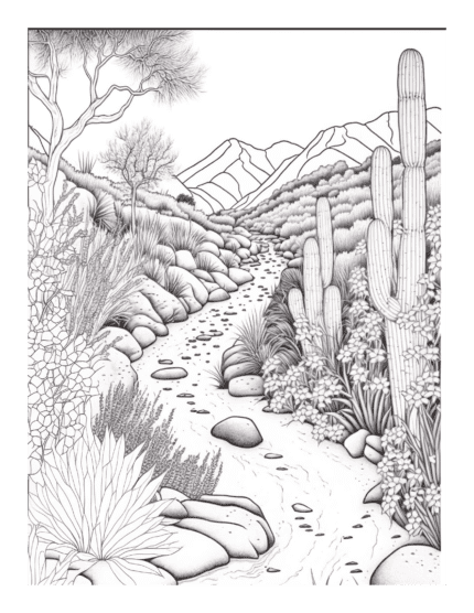 Free Desert Cactus Garden Coloring Page: Embrace the Beauty of the Arid Landscapes
