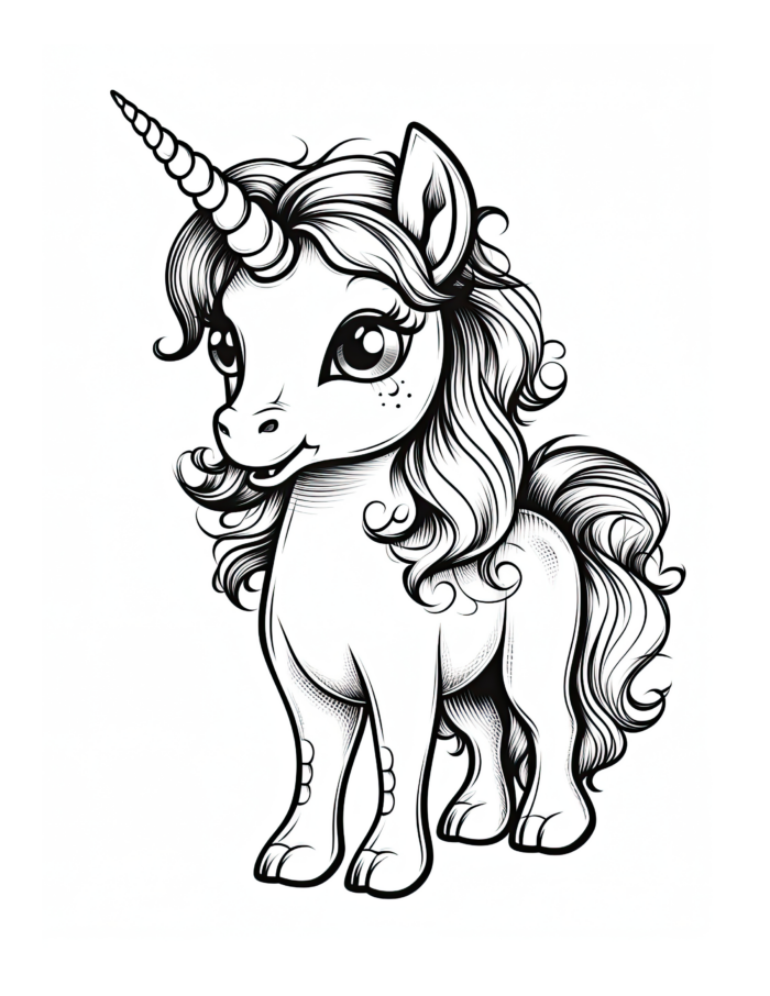 Smiling Unicorn Coloring Page