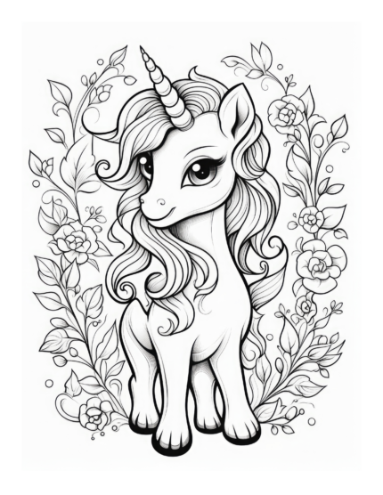 Floral Unicorn Coloring Page