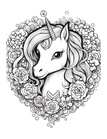 Heart Unicorn Coloring Page