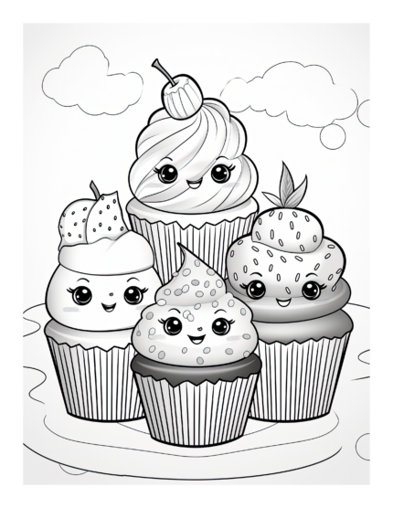 Free Smiling Cupcakes Coloring Page