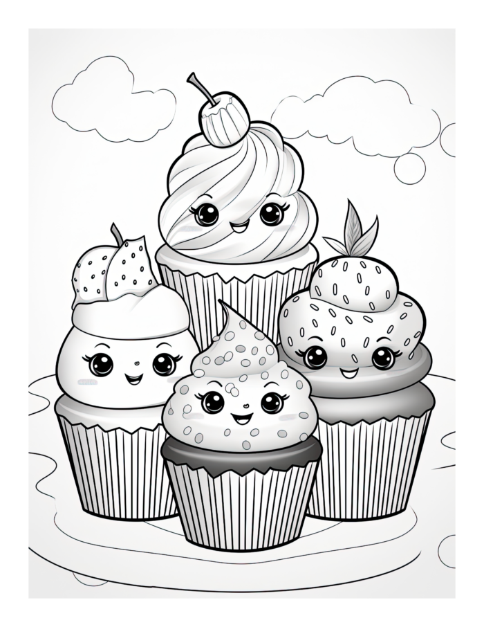 Free Smiling Cupcakes Coloring Page