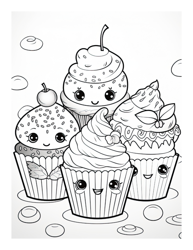 Free Smiling Cupcakes Coloring Page