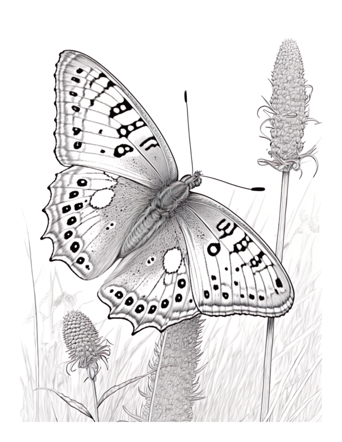 Free Butterfly and Thistles Coloring Page