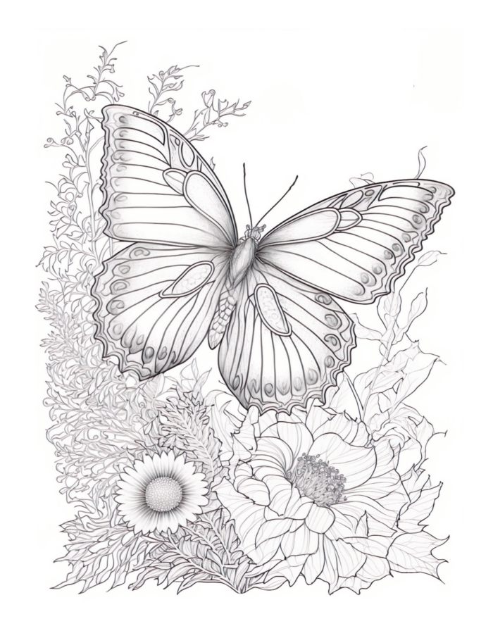 Free Butterfly Garden Coloring Page 15