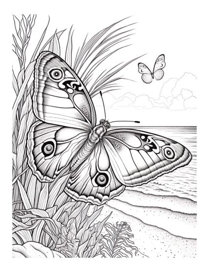 Free Butterfly at the Beach Coloring Page