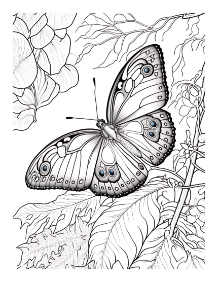 Free Butterfly and Leaves Coloring Page