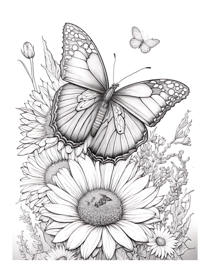Free Butterfly Garden Coloring Page 7