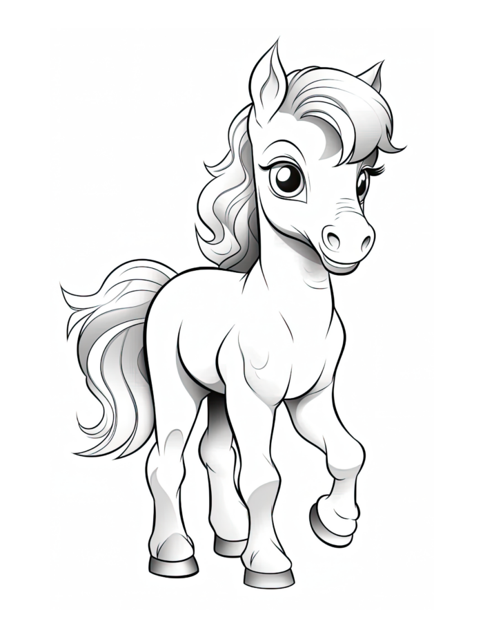 Free Cartoon Horse Coloring Page 44