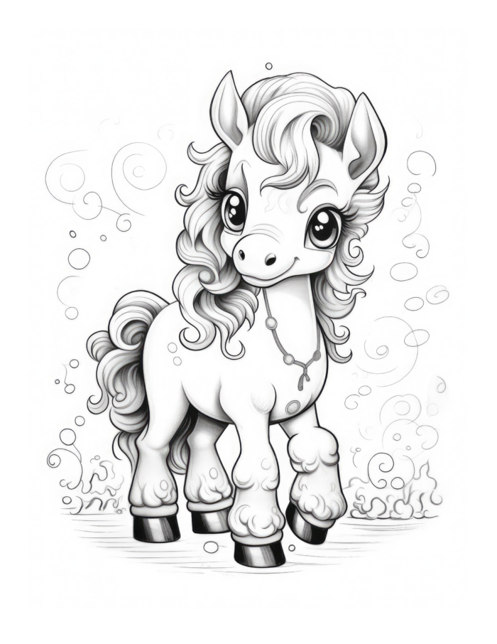 Free Cartoon Horse Coloring Page 48