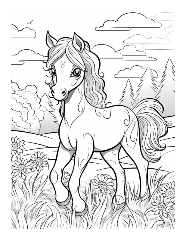 Free Printable Nature's Delight- Horse Coloring Page For Kids And Adults