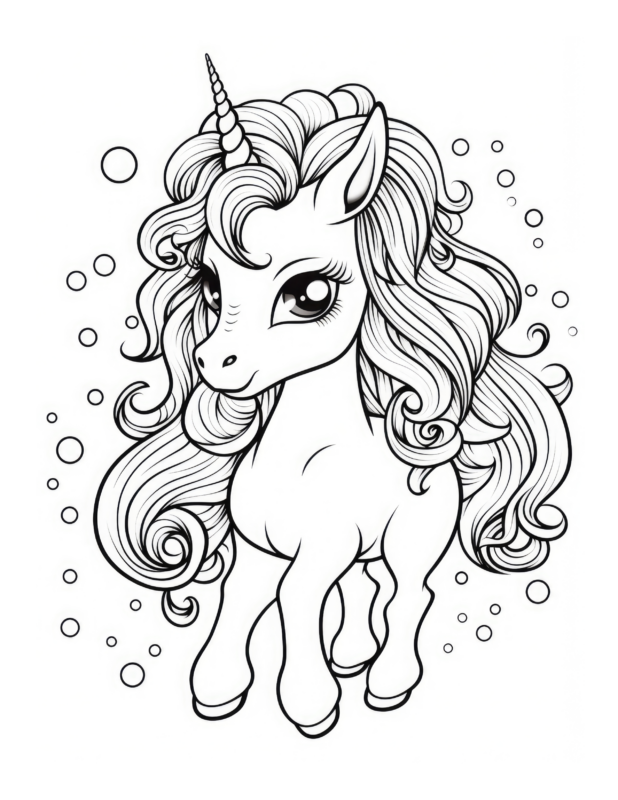 Whimsy Unicorn Coloring Page