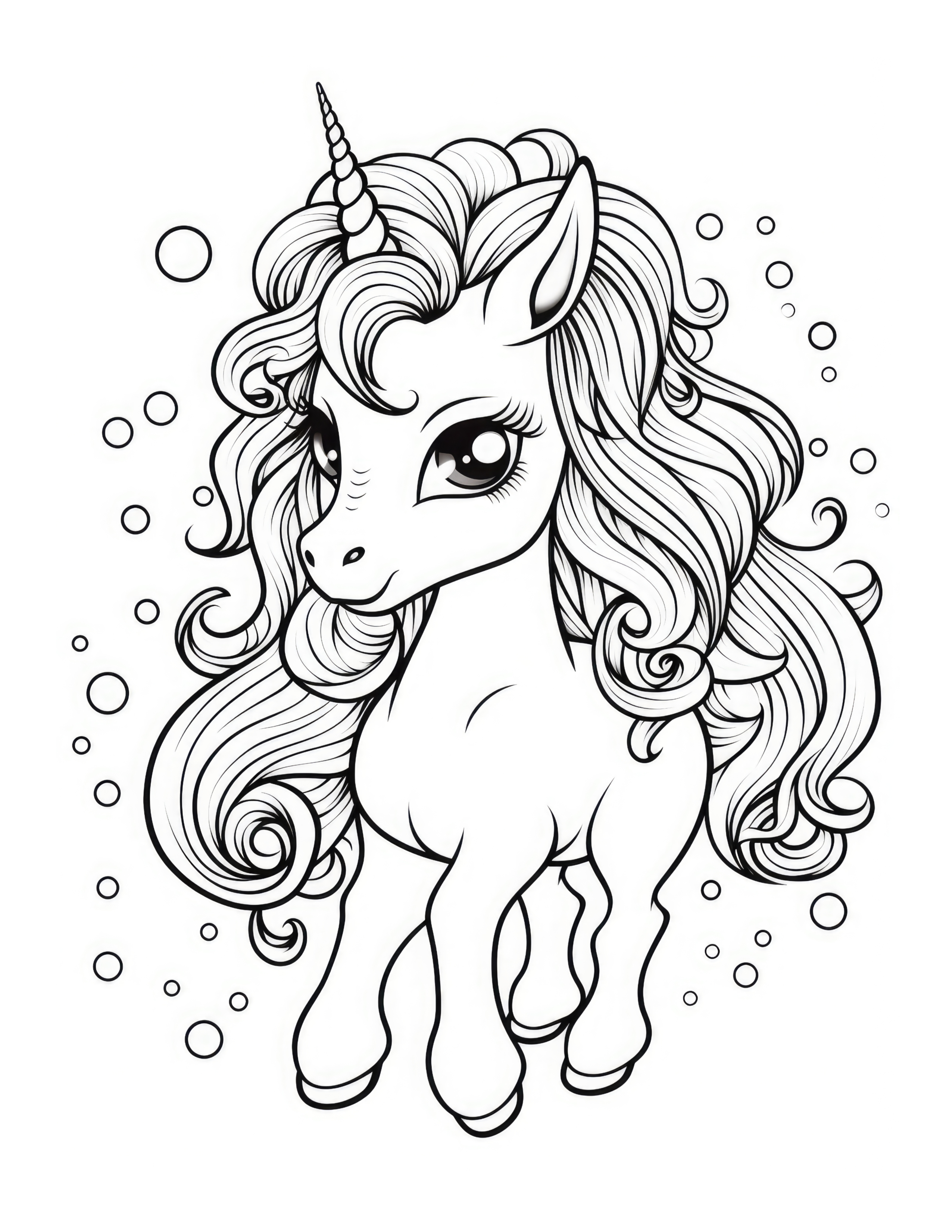 Whimsy Unicorn Coloring Page