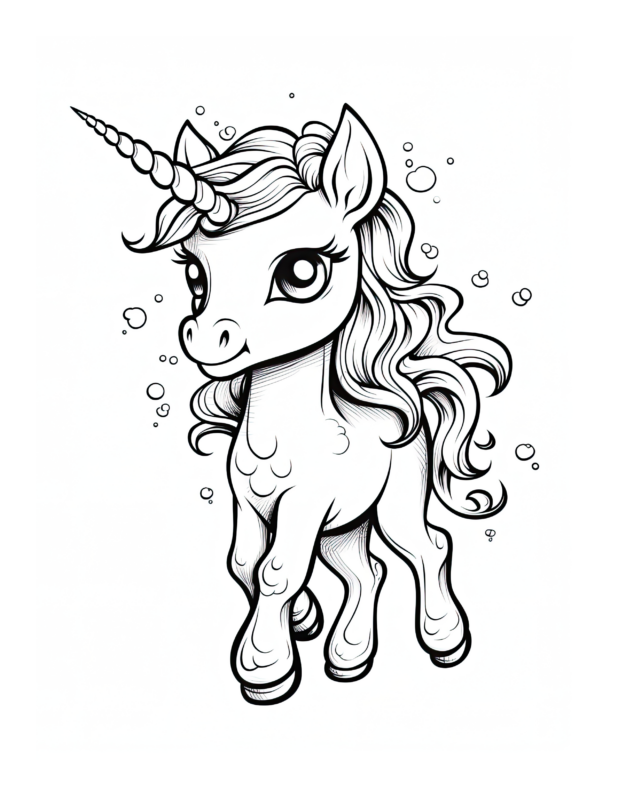Adorable Unicorn Coloring Page