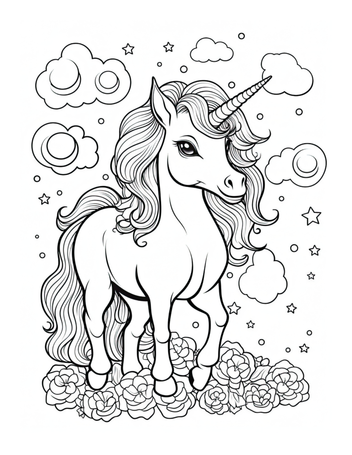 Enchanted Unicorn Coloring Page