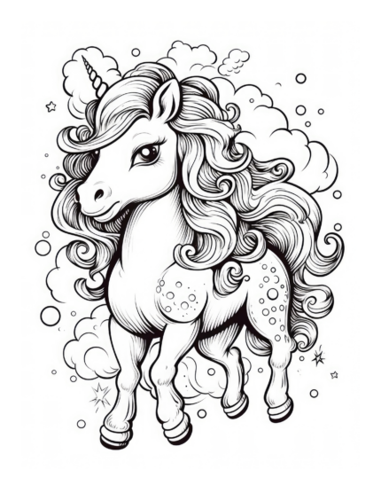 Unicorn and Clouds Coloring Page