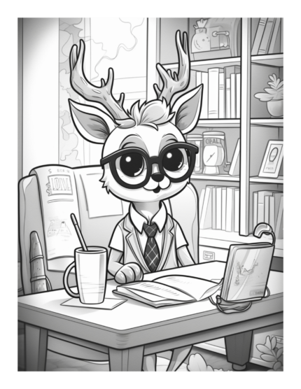 Free Coffee and Deer Coloring Page