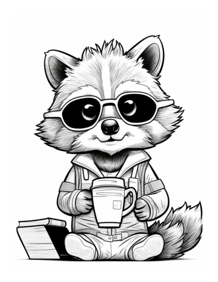 Free Raccoon Drinking Coffee Coloring Page