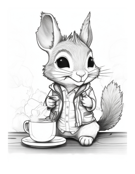 Free Coffee and Squirrel Coloring Page
