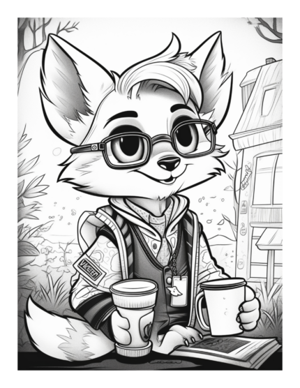Free Coffee and Critters Fox Coloring Page 6