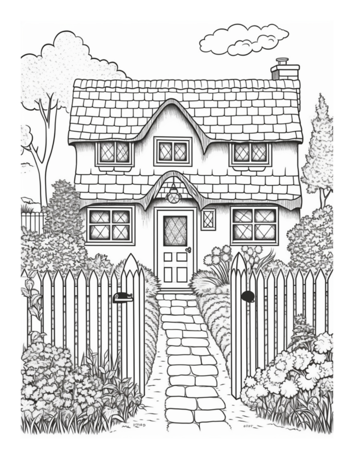 Free Printable Rustic Retreat - Garden Cottage Coloring Page For Kids ...