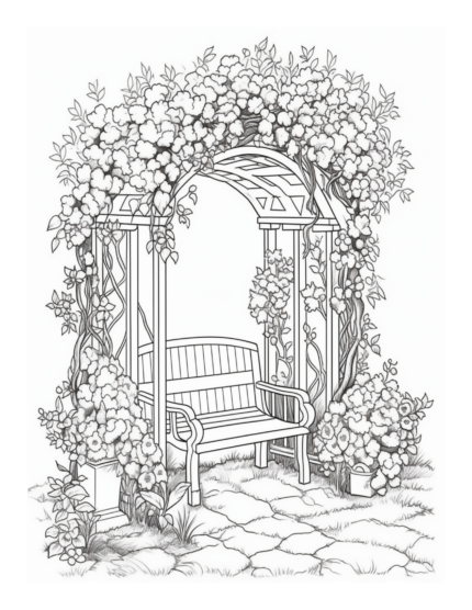 Free Bench under Flower Arbor Coloring Page