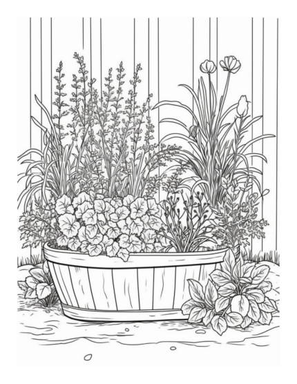 Free Country Pot of Flowers Coloring Page