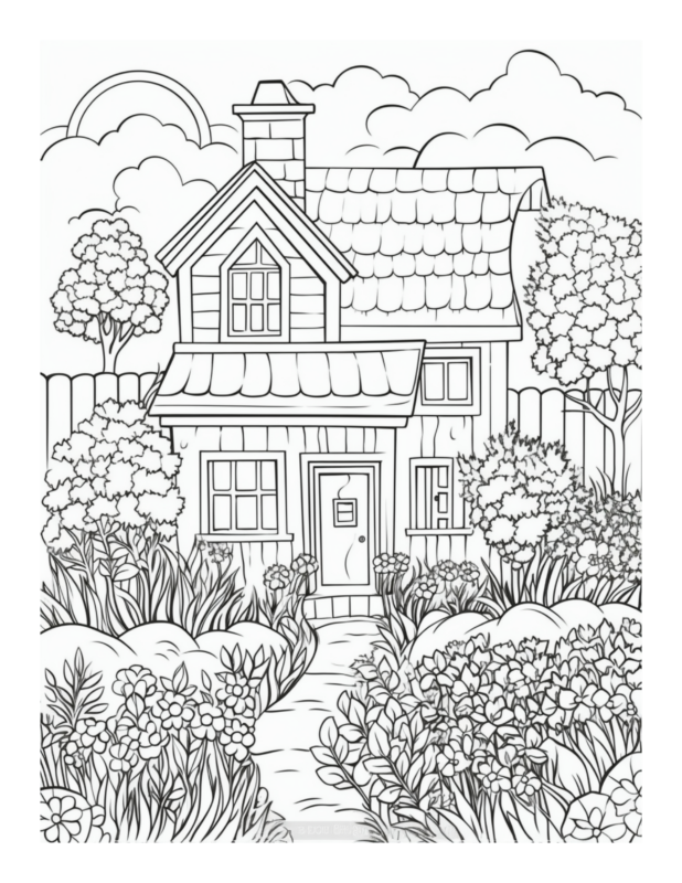 Free Printable Serene Retreat -Country Cottage Coloring Page For Kids ...