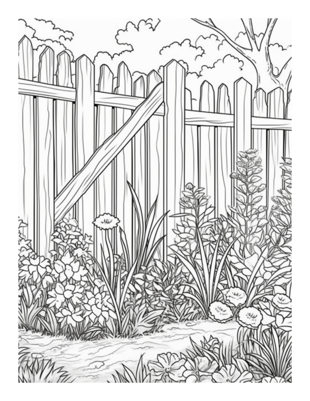 Free Printable Picket Fence - Flower Coloring Page For Kids And Adults