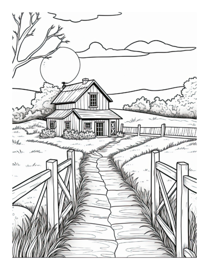 Free Country House Coloring Page