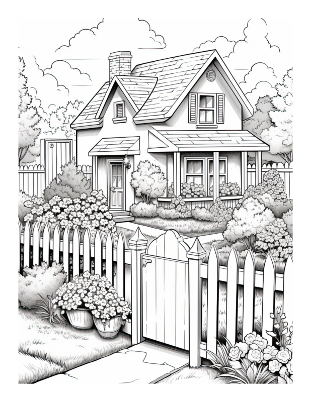 Free Printable White Picket - Cottage Garden Coloring Page For Kids And ...